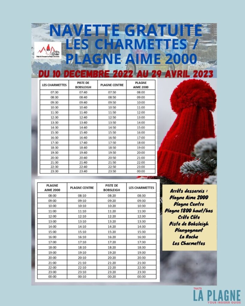 La Plagne CHarmant / Aime 2000 bus time table winter 23/24