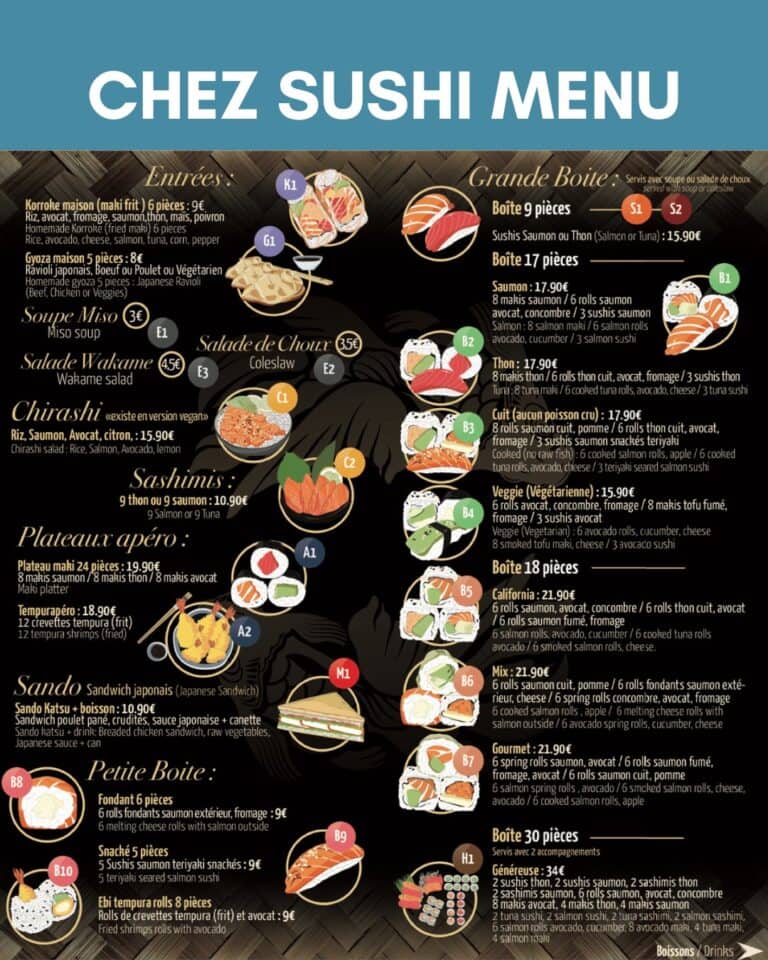 Chez Sushi La Plagne Menu