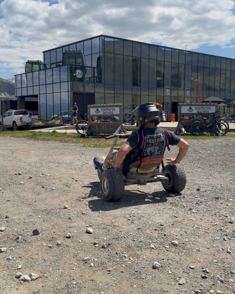 At the start of hte moountain carting in La Plagne Montalbert near the Le 360 restaurant.