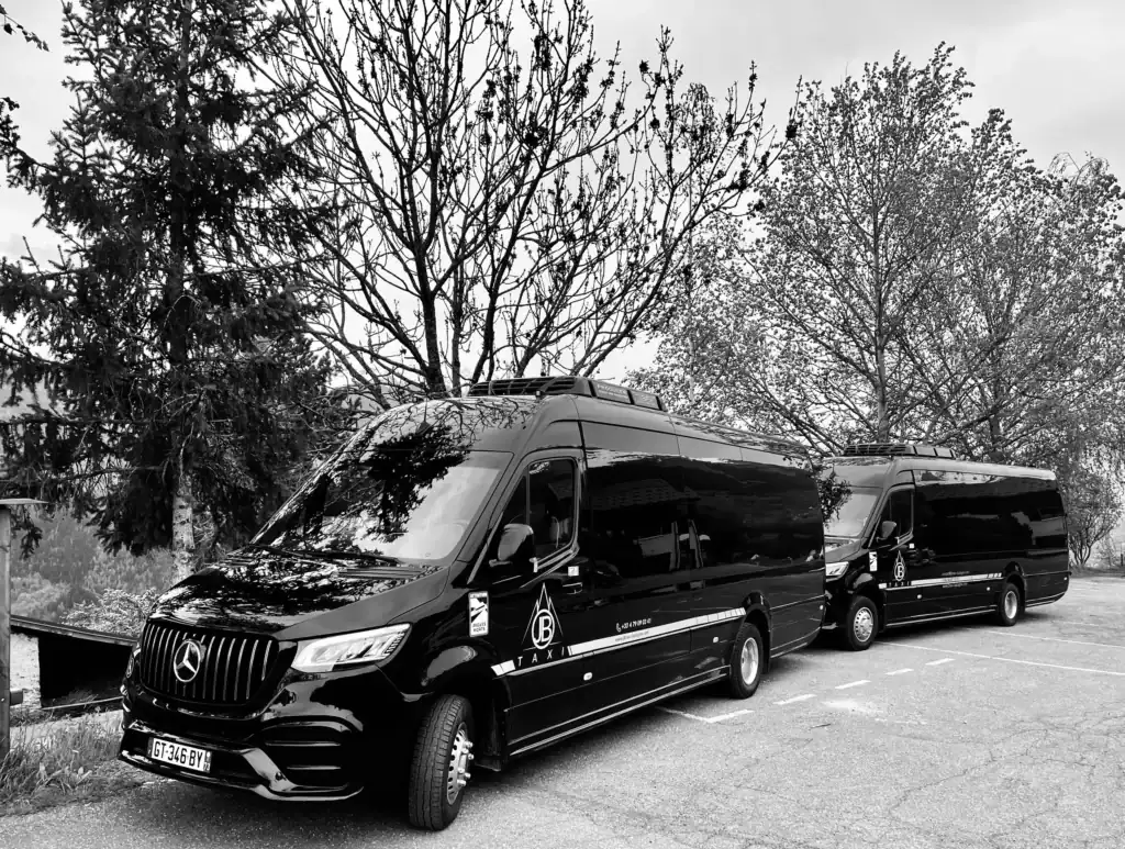 JB Taxi 19-seat Mercedes Sprinter minibuses for group transfers to La Plagne