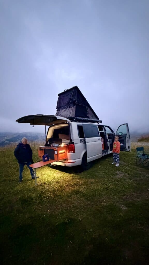 Over night camper van stop above Aime 2000, towards the Becoin peak