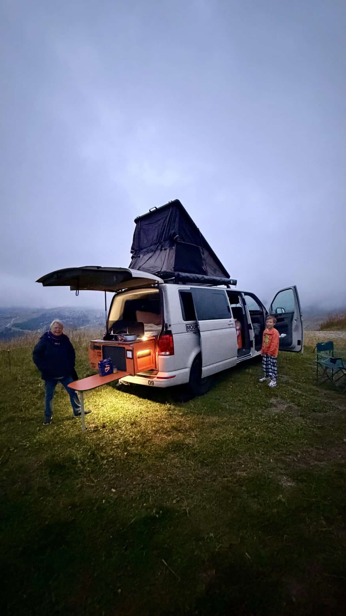 Over night camper van stop above Aime 2000, towards the Becoin peak